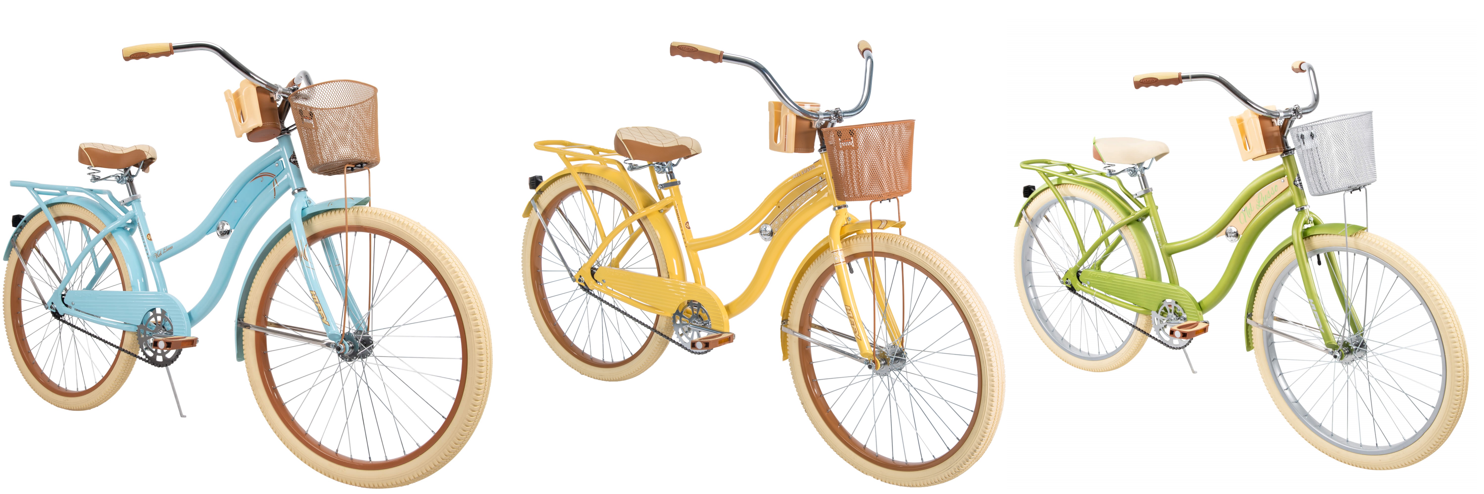 yellow cruiser bike with basket